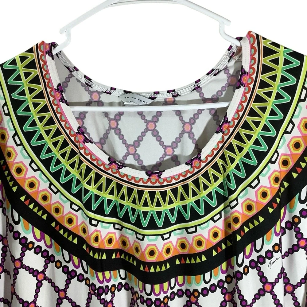 Trina Turk Kon Tiki Colorful Tunic Swim Coverup with Ornate Neckline